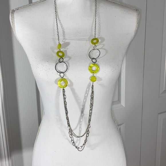 Jewelry - Silver and Lime Green Necklace and Earring Set